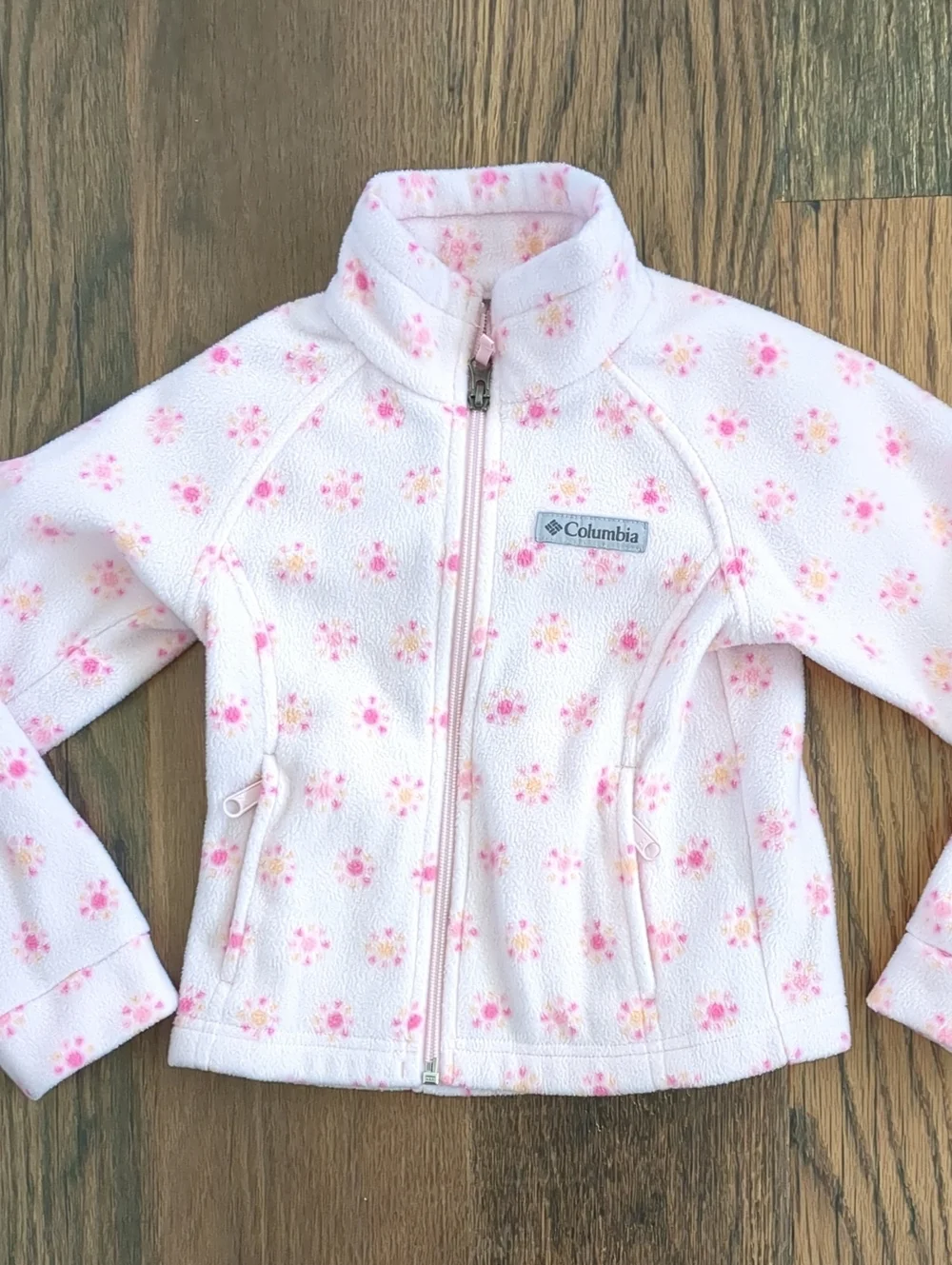 Columbia Pink Fleece Foral Girls Toddler Jacket With Pockets, Size XXS 4 or 5